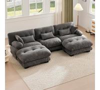 OOIILLEE Canapé sectionnel avec Assise Extra Large, Canapé d'angle avec Repose-Pieds, revêtement 100% Mousse à mémoire de Forme, Design Ergonomique, Grand canapé Nuage 5 Places, Tissu Velours