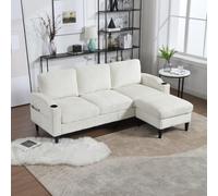 OOIILLEE Canapé sectionnel avec Repose-Pieds et Rangement, canapé d'angle avec accoudoirs Confortables, canapé 4 Places avec Porte-gobelets et Poches latérales, Pieds en Plastique Robustes, Velours