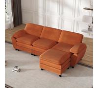 OOIILLEE Canapé sectionnel modulable en L, Canapés combiné en Velours côtelé avec Pouf Amovible, Canapé-d'angle Moderne pour Salon, Appartement (Orange)