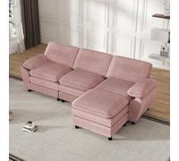 OOIILLEE Canapé sectionnel modulable en L, Canapés combiné en Velours côtelé avec Pouf Amovible, Canapé-d'angle Moderne pour Salon, Appartement (Rose)