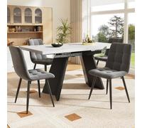 OOIILLEE Ensemble de Salle à Manger 5 pièces, Tables à rallonges avec 4 chaises en Velours, Structure en Bois, Plateau en marbre, pour la Maison, l'appartement (Pieds en Forme de Plaque)