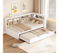 OOIILLEE Lit 90x200 avec lit gigogne 90x190, Canapé lit avec USB et Multiples rangements, Lit Enfant Multifonction en Bois Blanc (sans Matelas)