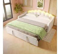 OOIILLEE Lit de Repos Convertible avec Canapé-Lit gigogne, Structure en Velours Intégré, Éclairage LED Ambiant - 90x200 cm (Étalé 180x200 cm)