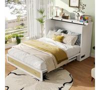 OOIILLEE Lit escamotable 140 x 200, Lit escamotable Mobile avec tiroirs en Bout de lit et étagère en tête de lit, avec Prise USB et Prise de Courant, Lit Plateforme Convertible, sans Matelas, Blanc