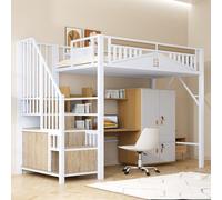 OOIILLEE Lit Mezzanine en métal 90 x 200 cm, barrière de sécurité avec fenêtre, lit Mezzanine Enfant, échelle de sécurité avec Espace de Rangement, Blanc