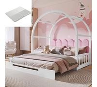 OOIILLEE Lit Mezzanine Enfant avec Bureau, Lit Superposé Évolutif et Lit Bébé Rangement, Canapé Velotte Blanc Rose, Cadre Pin 140x200 cm et 140x100 cm, Matelas Mousse Inclus