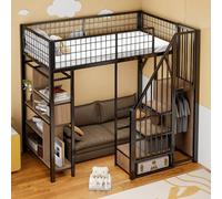 OOIILLEE Lit Mezzanine Multifonction 90 x 200 cm avec escalier de Rangement, Cadre de lit en métal avec rangements et étagères, lit Adulte, Noir