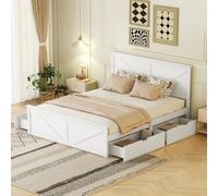 OOIILLEE Lit Plateforme Simple en Bois 160 x 200 cm avec Quatre tiroirs, Blanc