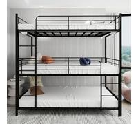 OOIILLEE Lit superposé 3 Places 90x190, lit superposé de Cadre en Fer Classique, métal Solide et balustrades Continues pour Enfants/Adolescents/Adultes, Matelas sans Printemps, Facile à Assembler