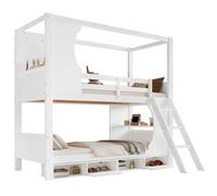 OOIILLEE Lit Superposé 90x200 cm avec Barrière de Sécurité, Table et Armoire - Lit Enfant Évolutif en Pin avec Échelle Inclinée et Nombreux Rangements, Blanc