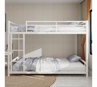OOIILLEE Lit superposé en métal Robuste, Cadre de lit à Profil Bas, Lits superposés pour Enfants avec Garde-Corps et échelle pour Adolescents et Adultes, Pas de sommier (Blanc)