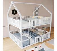 OOIILLEE Lit superposé Enfant 140x200cm avec escalier, lit Double en métal, Design Mezzanine, Garde-Corps inférieur avec Une Petite Porte Qui Peut être Ouverte et fermée, Noir