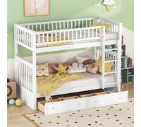 OOIILLEE Lit Superposé Enfant 90x200 cm avec Tiroirs, Lit Fonctionnel Convertible pour Chambre d'enfants, Lit Évolutif avec Espace de Rangement, Structure en Bois Robust (Blanc)