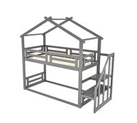 OOIILLEE Lit Superposé Enfant 90x200 cm en Bois Massif, Lit Bas avec Escalier Intégré et Sommier à Lattes, Bureau Étagère Rangement, Literie Double Étage Sécurisé pour Chambre Fille Garçon