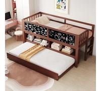 OOIILLEE Lit Superposé Enfant 90x200 en Bois Massif, Lit Évolutif avec Tableau Graffiti et Échelle d'escalade, Espace de Rangement Ouvert, sans Matelas, Marron - Idéal pour Chambre d'enfants