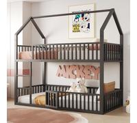 OOIILLEE Lit superposé Enfant 90x200cm avec escalier, lit Double en métal, Design Mezzanine, Garde-Corps inférieur avec Une Petite Porte Qui Peut être Ouverte et fermée, Noir