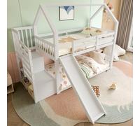 OOIILLEE Lit Superposé Enfant avec Escalier de Rangement, Toboggan et Barrière de Sécurité - Lit Cabane sans Matelas, Adapté aux Enfants et Adolescents, 90x200 cm, Blance
