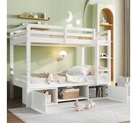 OOIILLEE Lit Superposé Enfant avec Étagère à Chaussures et Casiers Intégrés - Convertible en 2 Lits Simples Séparés - Structure Renforcée pour Adolescents - Dimensions 90x200 cm Blanc