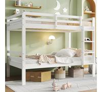 OOIILLEE Lit Superposé Enfant en Pin Blanc 90x200 cm avec Barrière de Sécurité - Échelle Angulaire 3 Marches - Convertible en 2 Lits Simples pour Chambre d’Adolescent (Durable & Confortable)
