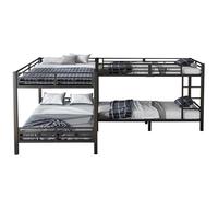 OOIILLEE Lit Superposé Métallique avec Échelle 3 Marches - Sommier à Lattes Renforcées - Configuration Modulable 90x200 cm et 140x200 cm - Cadre en Fer Noir pour Chambre Étudiante/Enfant (2 Lits)