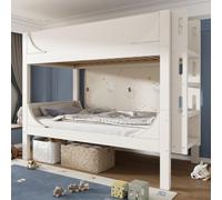 OOIILLEE Lit superposé séparable 90x200cm avec échelle Flexible à Monter côté tête/Pied, lit Enfant, Design en Forme de traîneau, 1 lit Devient 2 Lits Simples, Blanc, EN747-1:2024 (sans Matelas)