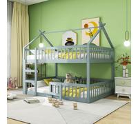 OOIILLEE Lits superposés pour Enfants, Cadre de Lits de Maison avec escaliers et Garde-Corps, Lits de Sol en Bois Massif pour garçons et Enfants. (140 * 200-Gris)