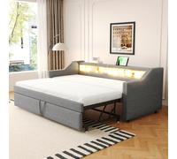 OOIILLEE Lumière LED Lit capitonné, Canapé-lit escamotable avec Port USB, Daybed Moderne Compartiment de Rangement Multifonctionnel (Gris clair-90/180 * 190 cm)