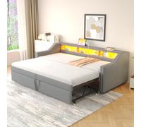 OOIILLEE Lumière LED Lit capitonné, Canapé-lit escamotable avec Port USB, Daybed Moderne Compartiment de Rangement Multifonctionnel (Gris clair-90/180 * 200 cm)