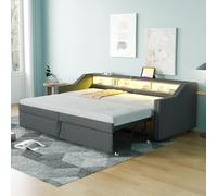 OOIILLEE Lumière LED Lit capitonné, Canapé-lit escamotable avec Port USB, Daybed Moderne Compartiment de Rangement Multifonctionnel (Gris foncé-90/180 * 200 cm)