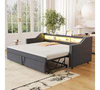 OOIILLEE Lumière LED Lit capitonné, Canapé-lit escamotable avec Port USB, Daybed Moderne Compartiment de Rangement Multifonctionnel (Gris foncé-90/180 * 190 cm)