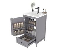 OOIILLEE Meuble de Salle de Bain 51cm avec Vasque céramique - Meuble sous évier Vasque laqué Blanc, tiroir Silencieux, étagère réglable et Porte Organisateur, 46x85cm (Gray)