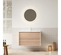 OOIILLEE Meuble de Salle de Bain Mural 81 cm, Vasque en Céramique Blanche, Armoire de Toilette en Contreplaqué à 2 Tiroirs, Style Cinnamon Walnut, Prêt à Poser