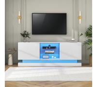 OOIILLEE Meuble TV Moderne, Meuble TV avec éclairage LED 16 Couleurs, Buffet de Rangement, Centre de Divertissement, Panneaux de Porte Brillants, pour Le Salon (Blanc-160 * 38.5 * 60)