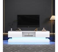 OOIILLEE Meuble TV Moderne, Meuble TV avec éclairage LED 16 Couleurs, Buffet de Rangement, Centre de Divertissement, Panneaux de Porte Brillants, pour Le Salon (Blanc-160 * 35 * 40.5cm)