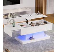 OOIILLEE Table Basse Moderne à LED avec Espace de Rangement caché, réglable en Hauteur hydrauliquement, contrôle APP Bluetooth, Tables Basses relevables pour Le Salon (blanc-100 * 50 * 45)