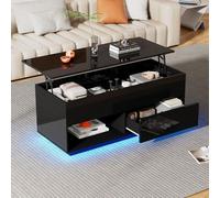 OOIILLEE Table Basse Moderne à LED avec Espace de Rangement caché, réglable en Hauteur hydrauliquement, contrôle APP Bluetooth, Tables Basses relevables pour Le Salon (Noir-100 * 50 * 55cm)