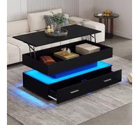 OOIILLEE Table Basse Moderne à LED avec Espace de Rangement caché, réglable en Hauteur hydrauliquement, contrôle APP Bluetooth, Tables Basses relevables pour Le Salon (Noir-100 * 50 * 44cm)