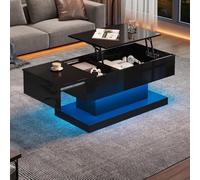 OOIILLEE Table Basse Moderne à LED avec Espace de Rangement caché, réglable en Hauteur hydrauliquement, contrôle APP Bluetooth, Tables Basses relevables pour Le Salon (Noir-100 * 50 * 45cm)