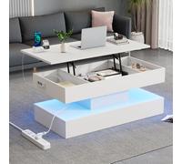 OOIILLEE Table Basse Moderne à LED avec Espace de Rangement caché, réglable en Hauteur hydrauliquement, contrôle APP Bluetooth, Tables Basses relevables pour Le Salon (blanc-100 * 50 * 42)