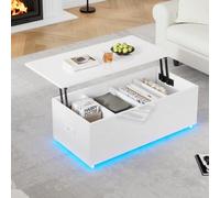 OOIILLEE Table Basse Moderne à LED avec Espace de Rangement caché, réglable en Hauteur hydrauliquement, contrôle APP Bluetooth, Tables Basses relevables pour Le Salon (blanc-100 * 50 * 35)