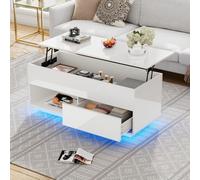 OOIILLEE Table Basse Moderne à LED avec Espace de Rangement caché, réglable en Hauteur hydrauliquement, contrôle APP Bluetooth, Tables Basses relevables pour Le Salon (blanc-100 * 50 * 55)