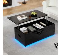 OOIILLEE Table Basse Moderne à LED avec Espace de Rangement caché, réglable en Hauteur hydrauliquement, contrôle APP Bluetooth, Tables Basses relevables pour Le Salon (Noir-100 * 50 * 35cm)
