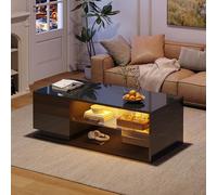 OOIILLEE Table Basse Moderne avec Éclairage LED, Plateau Brillant et Espace de Rangement Intégré | Bandes Lumineuses | Meuble de Salon Design (105 x 50 x 36 cm)