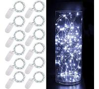 Ooklee Guirlande lumineuse à piles, lot de 12 guirlandes lumineuses de 2 m, 20 LED, fil de cuivre, guirlande lumineuse étoilée, intérieur, décoration de jardin (blanc froid)