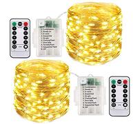 ooklee Lot de 2 guirlandes lumineuses à piles, 10 m, 100 LED, étanches, pour intérieur/extérieur, 8 modes avec minuterie, éclairage scintillant pour tonnelle, salle de fête, décoration de Noël (blanc