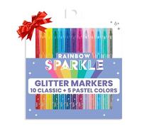 Ooly Lot de 15 marqueurs à paillettes arc-en-ciel avec 5 marqueurs pastel et 10 marqueurs de couleur classique, marqueurs pailletés et étincelants pour enfants, pointe de 2 mm, lignes de taille