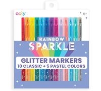 Ooly Lot de 15 marqueurs à paillettes arc-en-ciel avec 5 marqueurs pastel et 10 marqueurs de couleur classique, marqueurs pailletés et étincelants pour enfants, pointe de 2 mm, lignes de taille