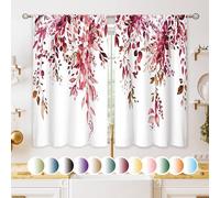oolygoo Petits Rideaux Courts pour Cuisine, Salle de Bain, Salle à Manger, Motif de Feuilles, Fleurs et Plantes botaniques, Rouge et Bordeaux, 70 x 99 cm