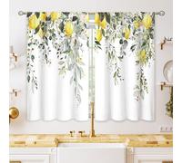 oolygoo Rideaux Courts pour fenêtre de Cuisine et Salle de Bain, Motif de Feuilles d'eucalyptus, Herbes, Fleurs, Fruits, Vert Sauge, café, Citron, 66 x 91,4 cm
