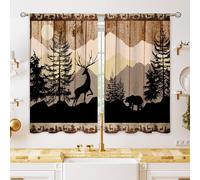 oolygoo Rustic Cabin Forest Small Kitchen Curtains Woodland Farmhouse Brown Window Treatment Bear Deer Cafe Short Window Curtains for Bathroom Dining Room Animal Tier Treatment Drapes 27.5x39 inch